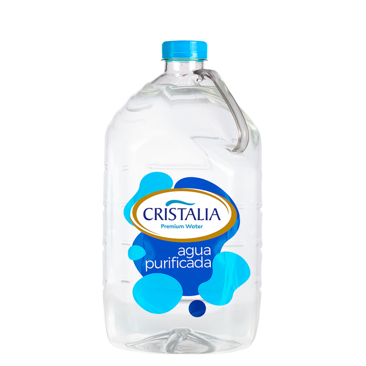 Cristalia Premium Ionized Purified Water in a 33.8oz bottle, clear label with blue and white design, on a white background.