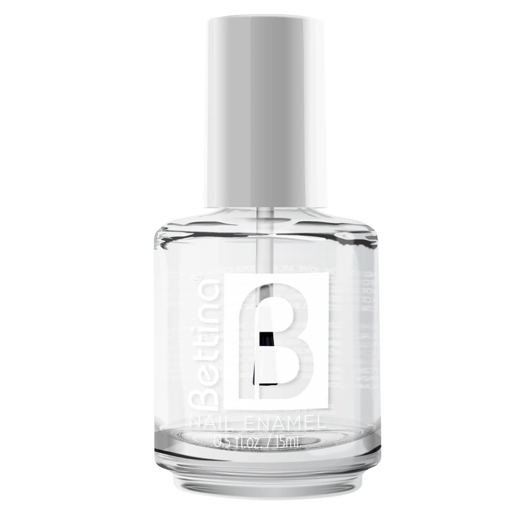Bettina High Gloss Nail Polish in a sleek bottle with shiny, vibrant nail polish visible, showcasing its high-gloss finish