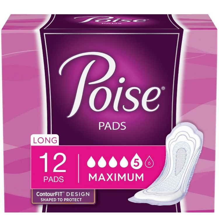 Farmacias Savia Poise Fresh Protection Maximum Long Pads, pack of 12, with absorbent surface and protective wings for women.