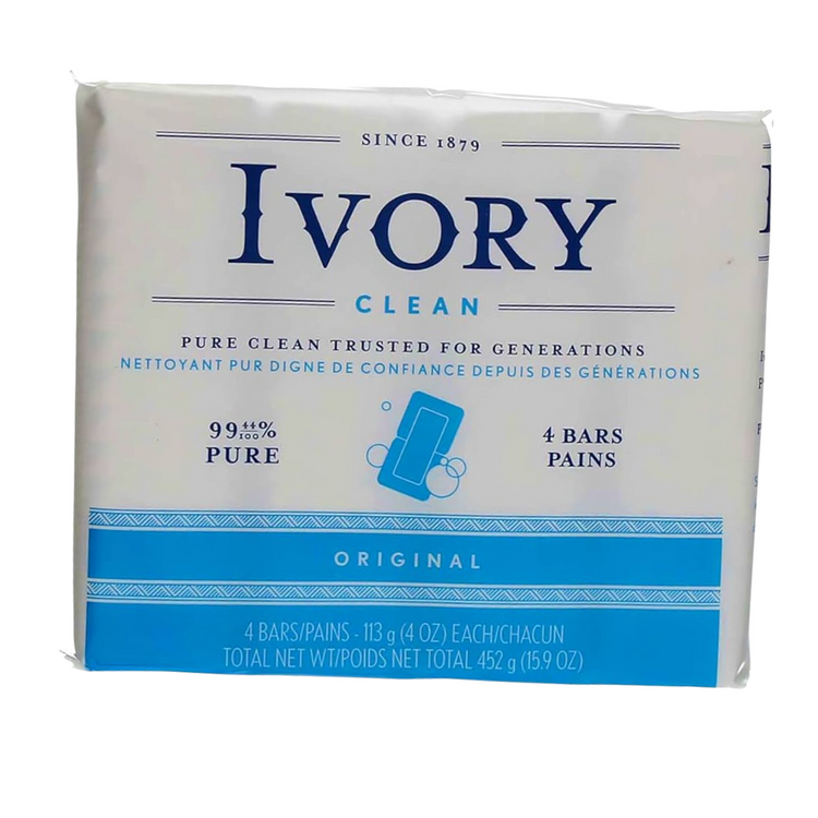 Ivory Original Bar Soap in four 4 oz bars, natural white soap with smooth texture and clean scent, by Farmacias Savia