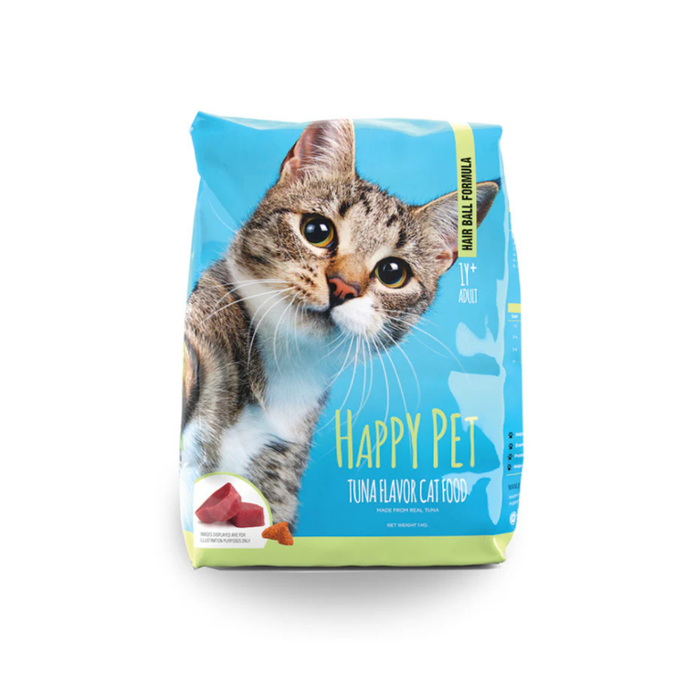 Happy Pet Tuna Flavor Cat Food in 2 lb bag, premium feline alimentation with tuna flavor from Farmacias Savia.