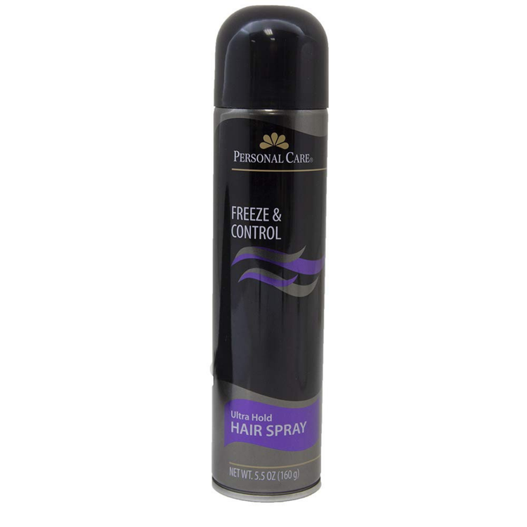 Farmacias Savia Personal Care Freeze & Control Ultra Hold Hair Spray in 5.5oz spray bottle, showcasing the product and label.