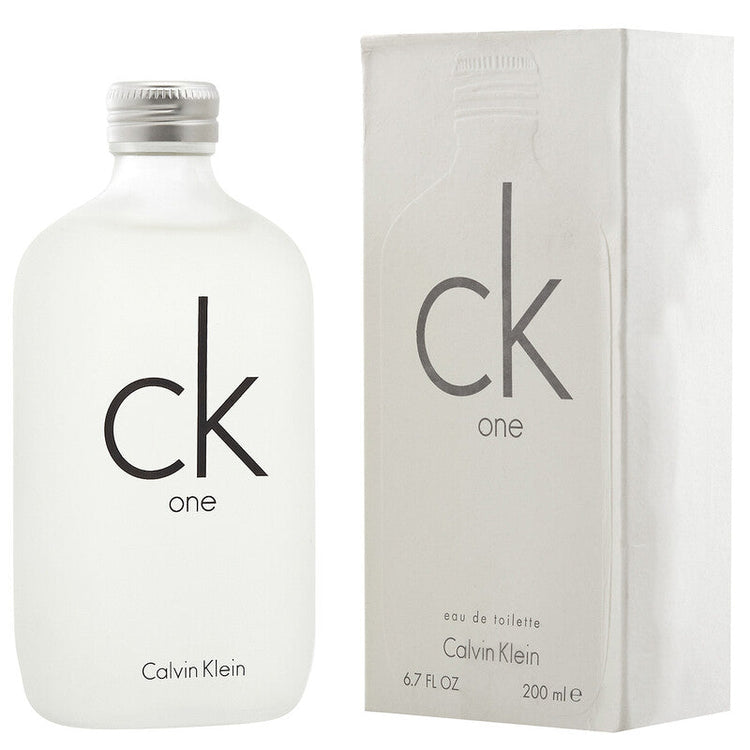 Calvin Klein CK One EDT spray in 6.7 oz bottle, featuring a minimalist transparent design and modern fragrance packaging.