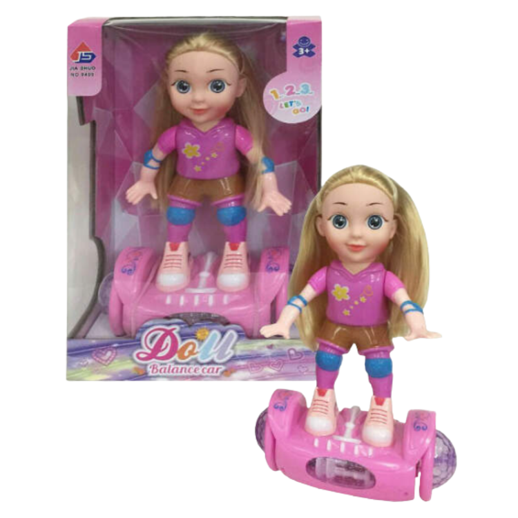 Pink Jia Shuo electric balance car doll with lights and music, featuring a small car design for kids, by Farmacias Savia.