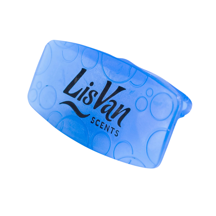 LisVan Scents Clip Air Freshener in Cotton Blossom scent, featuring a white clip with floral design for freshening indoor spaces.
