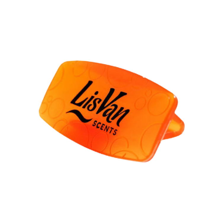 LisVan Scents Mango Clip Air Freshener from Farmacias Savia, showing the mango-scented air freshener clip.