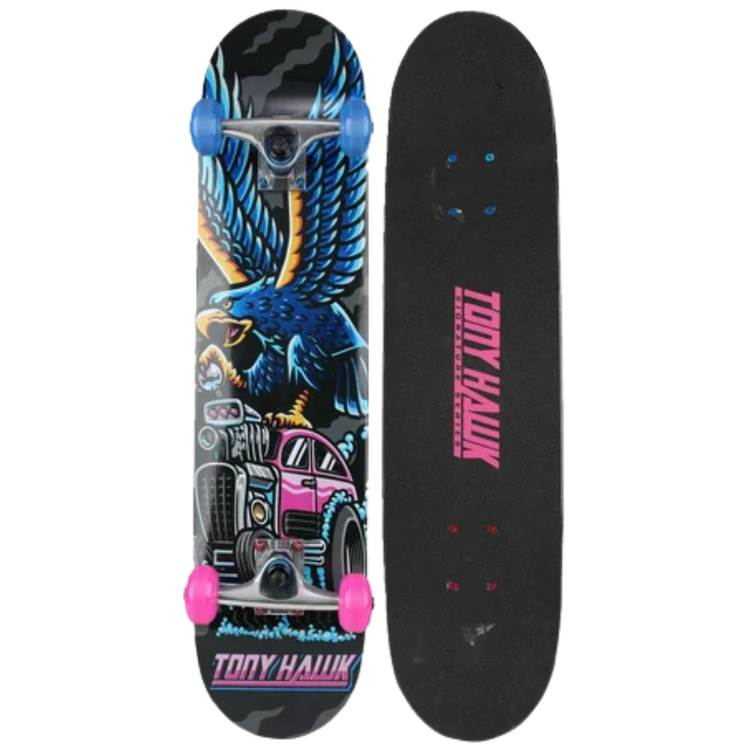 Tony Hawk Signature Series 31-inch Space Rocket skateboard with detailed graphic design and wooden deck, designed for tricks and cruising.