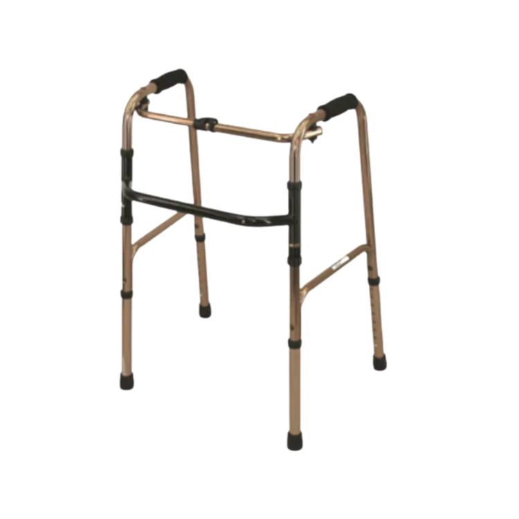 Walker without wheels from Farmacias Savia, lightweight aluminum frame with rubber grips, ideal for mobility support.