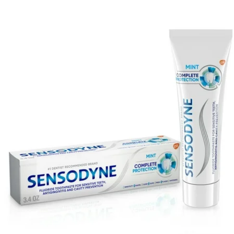 Sensodyne Repair and Protect fluoride toothpaste for sensitive teeth in 3.4oz tube, featuring smooth, protective oral care formulation.