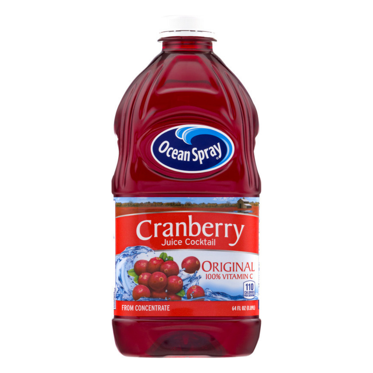 Ocean Spray Cranberry Juice Cocktail Original in a 64oz bottle, showing the label and product packaging.