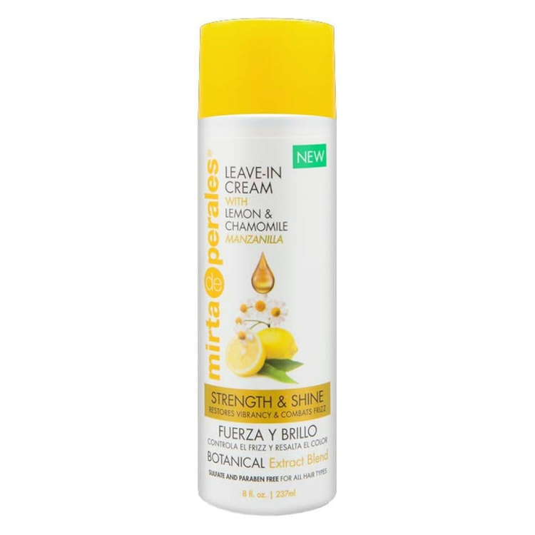 Mirta de Perales Lemon & Chamomile Leave-In Hair Cream in 8 fl oz bottle, featuring lemon and chamomile ingredients for hair care