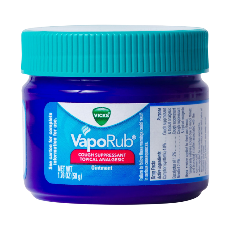 Vicks VapoRub Original Chest Rub in 1.76oz jar, soothing menthol ointment for cough and congestion relief.