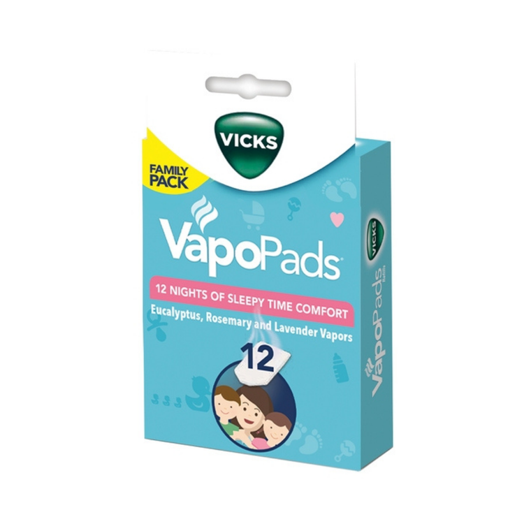 Vicks VapoPads Sleepy Time Comfort eucalyptus and rosemary scent for kids, 12 pads, designed for soothing sleep.