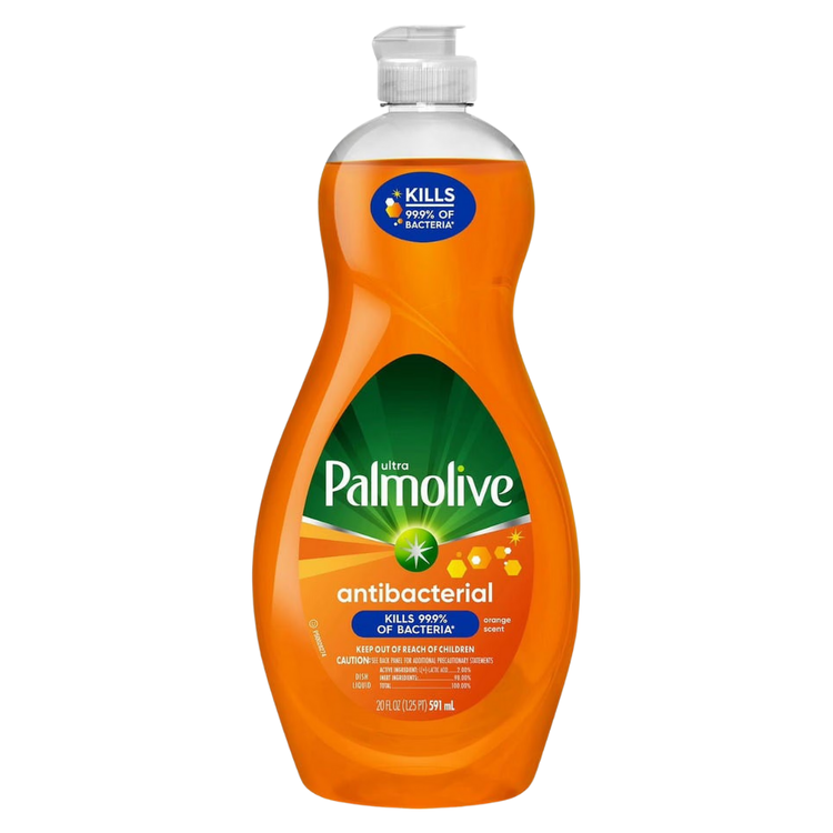 Palmolive Ultra Antibacterial Orange Scent Dish Liquid bottle, 20oz, with bright orange label and pump dispenser.