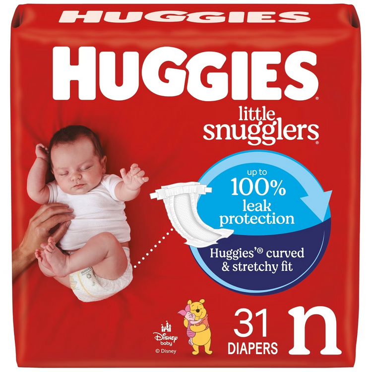 Huggies Little Snugglers Newborn diapers pack with 31 pieces, soft baby diapers from Farmacias Savia for newborns.