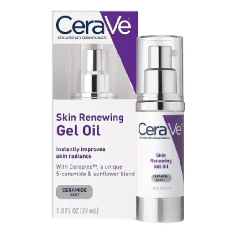 CeraVe Skin Renewing Eye Cream in 1oz tube, designed for skincare, with a clean white and blue packaging.