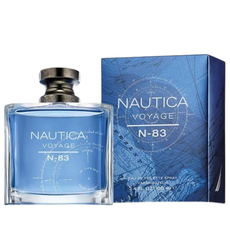 Nautica Voyage N-83 Eau de Toilette for men in 3.4oz bottle, featuring fresh, aquatic fragrance with nautical-inspired design