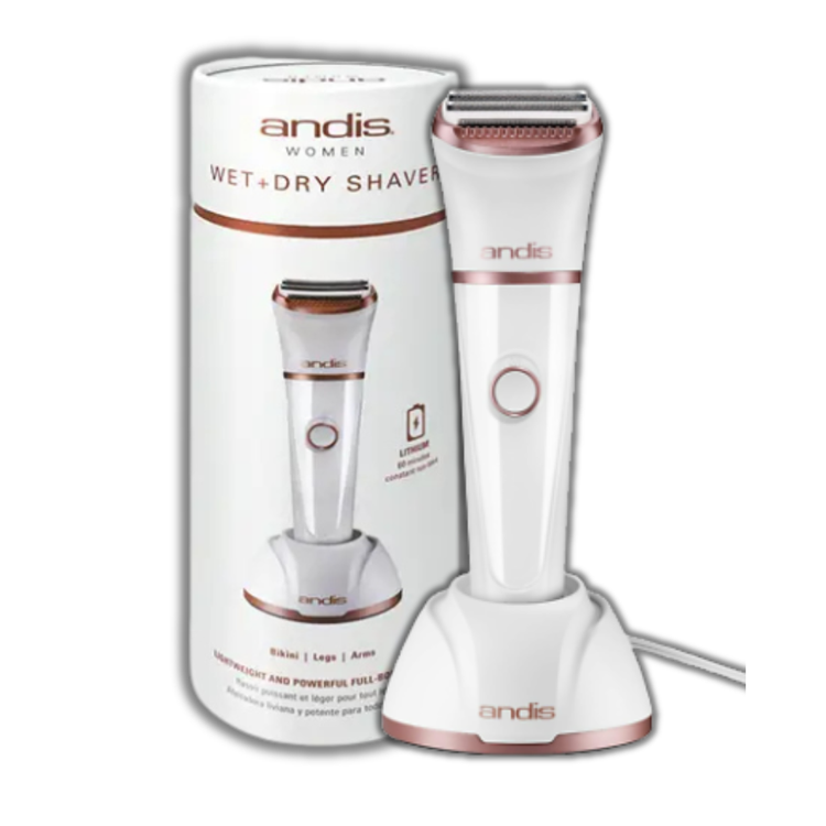 Andis Women’s Wet and Dry Shaver Kit with multiple attachments, designed for smooth hair removal and versatile grooming.