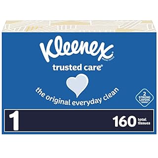 KLEENEX Trusted Care 160-count 2-ply white facial tissues in a box, designed for gentle, reliable use.