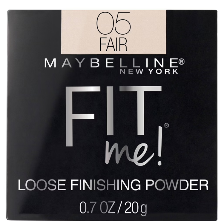 Maybelline Fit Me Loose Finishing Powder in Fair shade, 0.7oz, showing the compact with open translucent powder container.