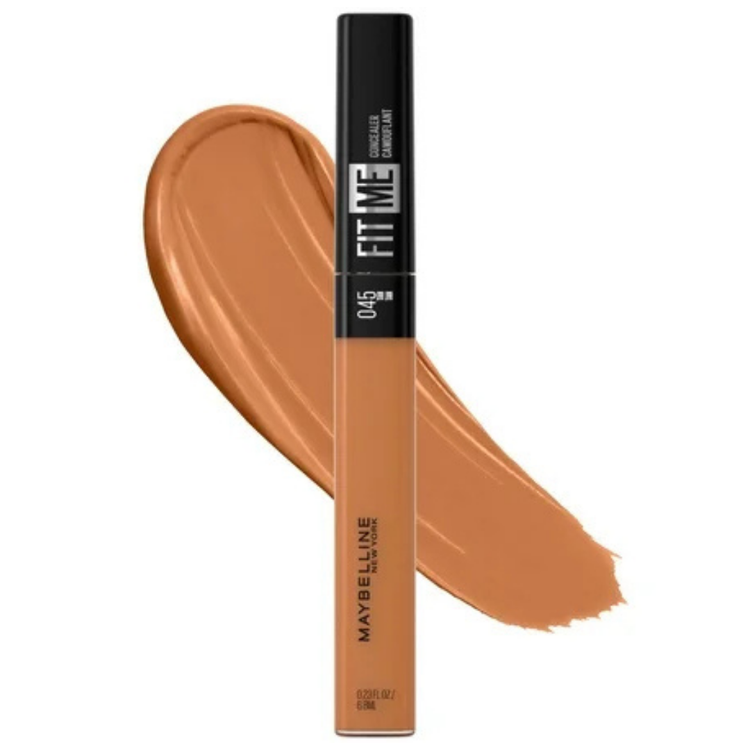 Maybelline Fit Me Concealer Tan 45 in 0.23oz tube, with beige cap and product label, for flawless makeup coverage