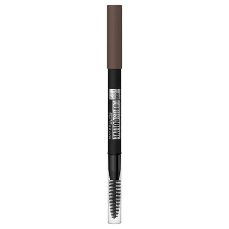 Maybelline Tattoo Studio 36HR Pigment Brow Pencil in Deep Brown, makeup product for defined, long-lasting eyebrows.