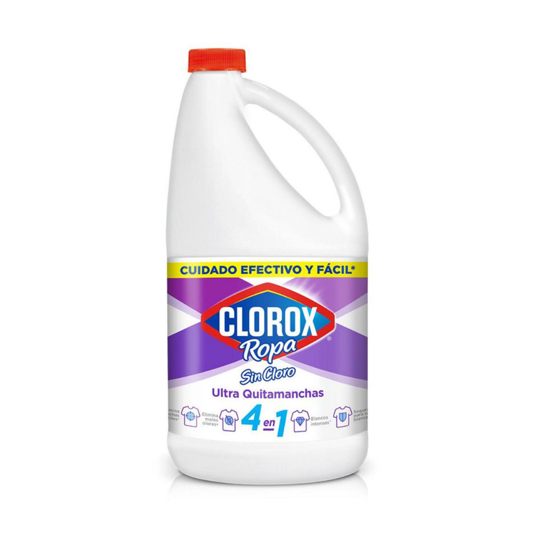 Clorox Ropa Ultra stain remover bleach-free bottle, 60.8oz, with white liquid inside, designed for stain removal without bleach.