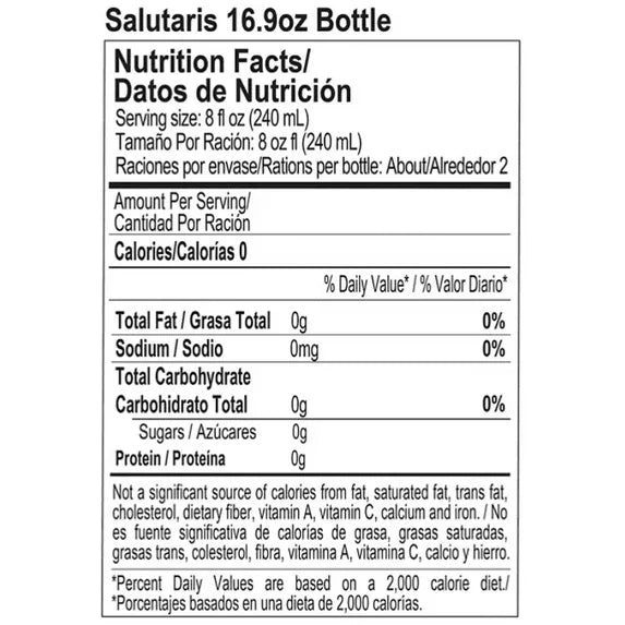 Salutaris Mineral Water 16oz bottles in a 24-pack, featuring clear labels and blue caps, from La Comprita by Farmacias Savia.