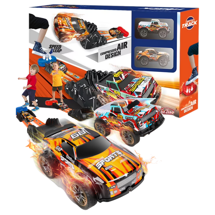 Six Six Zero Speed Leap Battle Track with Air Launcher toy set, featuring colorful track pieces and launcher for racing fun.