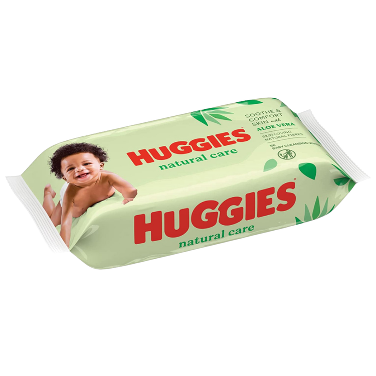 Huggies Natural Care Baby Wipes with Aloe in 56-count package, soft wipes for gentle baby skin, natural cleansing by Farmacias Savia
