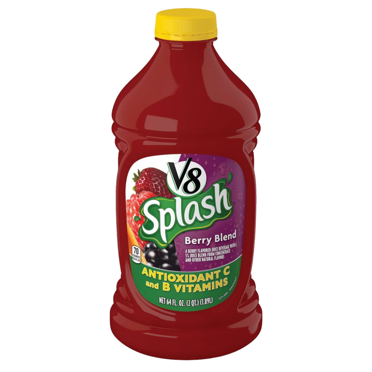 Unisex V8 Splash Berry Blend flavored beverage in a 64 oz bottle, featuring a vibrant berry mix on the label.