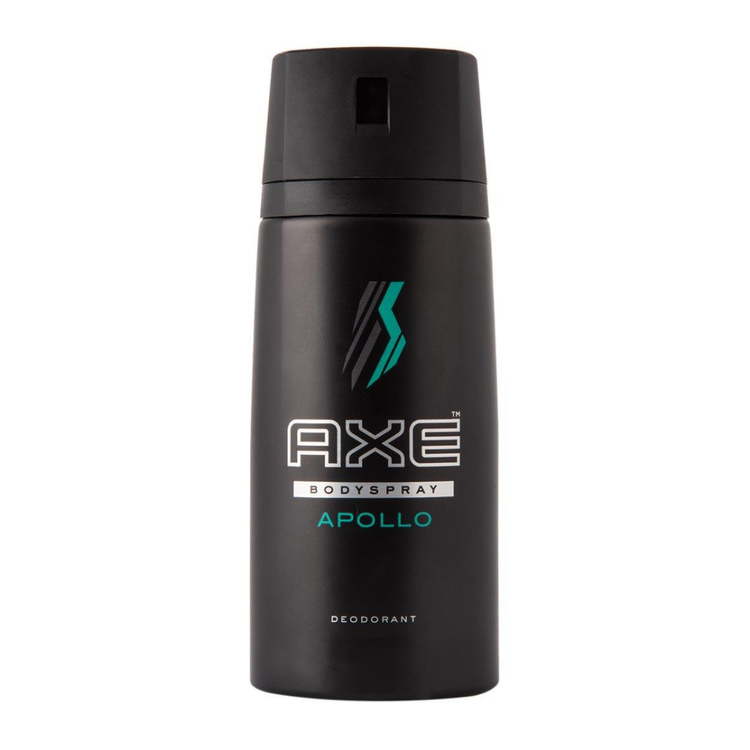 Axe Apollo deodorant body spray for men in 150 ml spray bottle, featuring sleek blue packaging and branding.