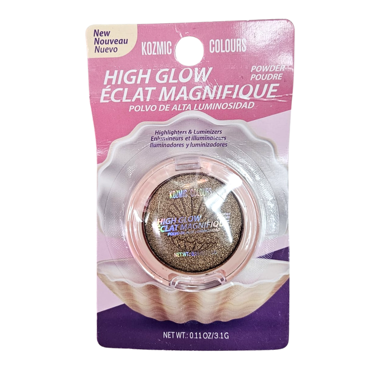 Farmacias Savia Kozmic Colours High Glow Highlighter Powder in 0.11 oz with shimmering, luminous finish and compact packaging.