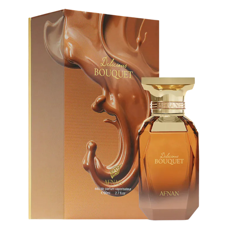 Afnan Delicious Bouquet Eau de Parfum for Women in 2.7 fl oz bottle, featuring floral and fruity fragrance notes.