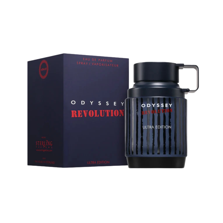 Armaf Odyssey Revolution Ultra Edition Eau de Parfum bottle with sleek design, 3.4oz size, displayed on a neutral background.