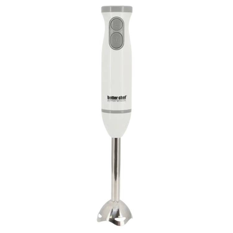 Better Chef immersion hand blender IM-800, 2-speed electric blender for cooking and mixing, with a sleek design and stainless steel blending shaft.