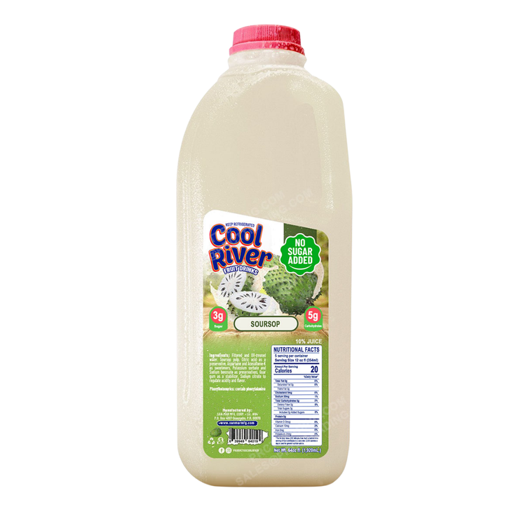 Cool River Guanabana Drink in 52oz bottle by Farmacias Savia, showing the colorful label and clear plastic bottle.