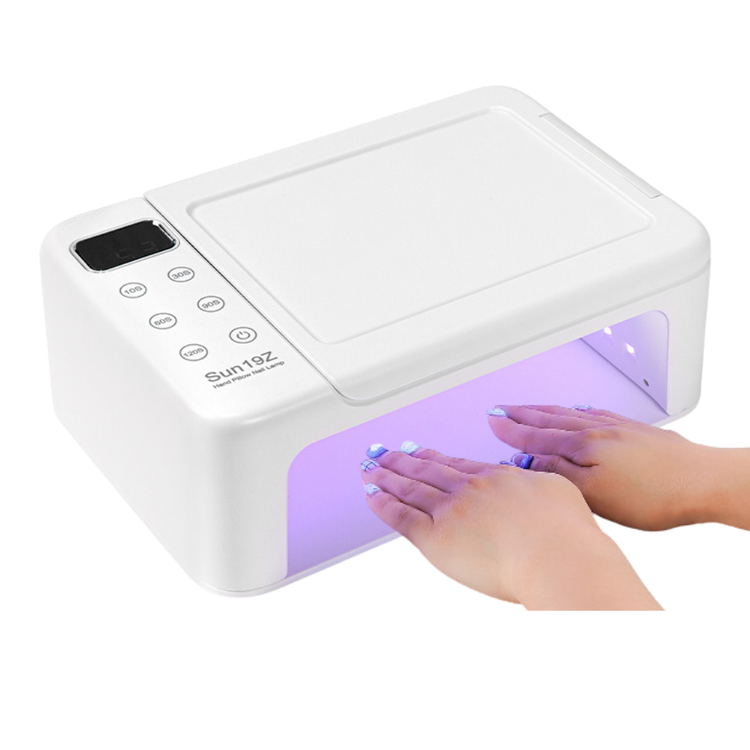 White Sun 19Z 2-in-1 UV/LED nail lamp with hand pillow for at-home gel nail curing by Farmacias Savia