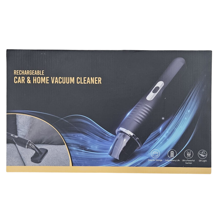 Portable rechargeable handheld vacuum cleaner from Farmacias Savia for car and home cleaning, with a compact design and ergonomic handle.