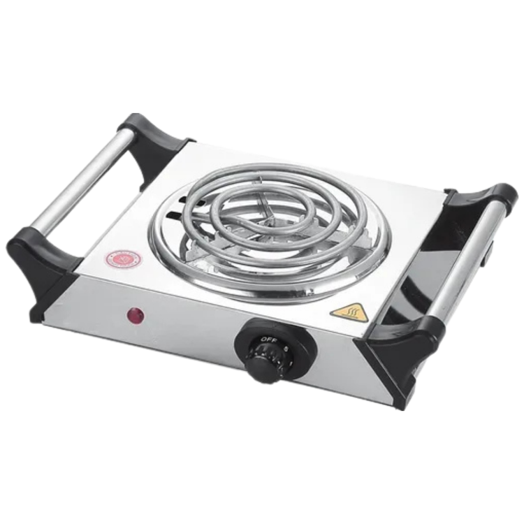 Portable electric single burner hot plate stove from Farmacias Savia, with a compact design and adjustable temperature control.