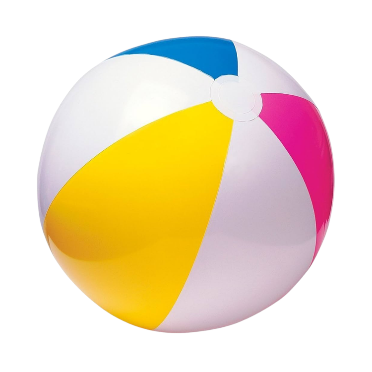 Inflatable 20-inch glossy panel beach ball from Intex, featuring vibrant colors and a smooth surface for fun beach activities.