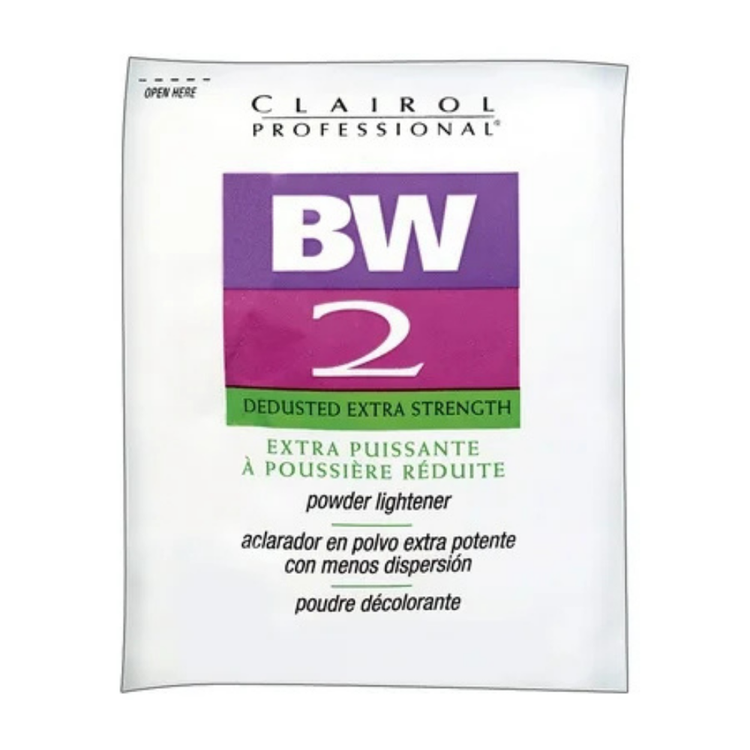 Clairol Professional BW2 Powder Lightener for hair, in a white container, used for hair bleaching and lightening.