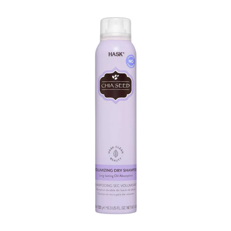Hask Chia Seed Volumizing Dry Shampoo for all hair types in 4.3oz spray bottle, featuring chia seed extract for added volume