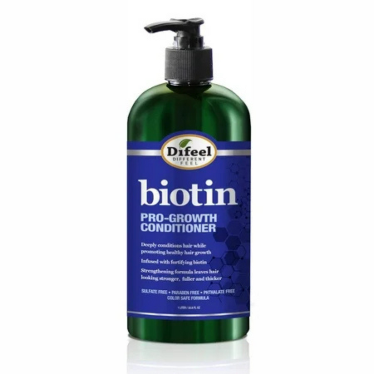 Difeel Pro-Growth Biotin Conditioner 12 oz in a pump bottle, nourishing hair with biotin for healthy growth and shine.