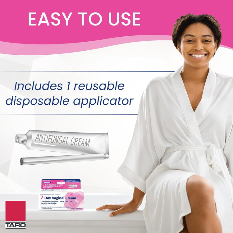 Taro Clotrimazole 7-day antifungal vaginal cream by Farmacias Savia in a 1.5 oz tube, for yeast infection treatment.