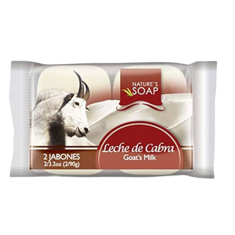 Two bars of Farmacias Savia goat milk soap in a 2-pack, showcasing creamy soap with natural ingredients and smooth texture.