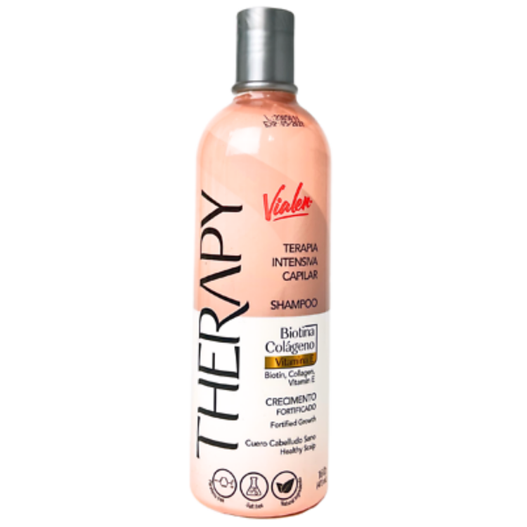Farmacias Savia Therapy Hair Shampoo 16oz bottle with sleek design and label, ideal for nourishing and cleansing hair.
