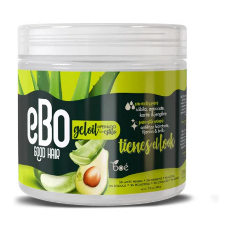 BOE Ebo Good Hair Gel Oil styling gel in 17.3 oz bottle, suitable for hair styling and nourishment.