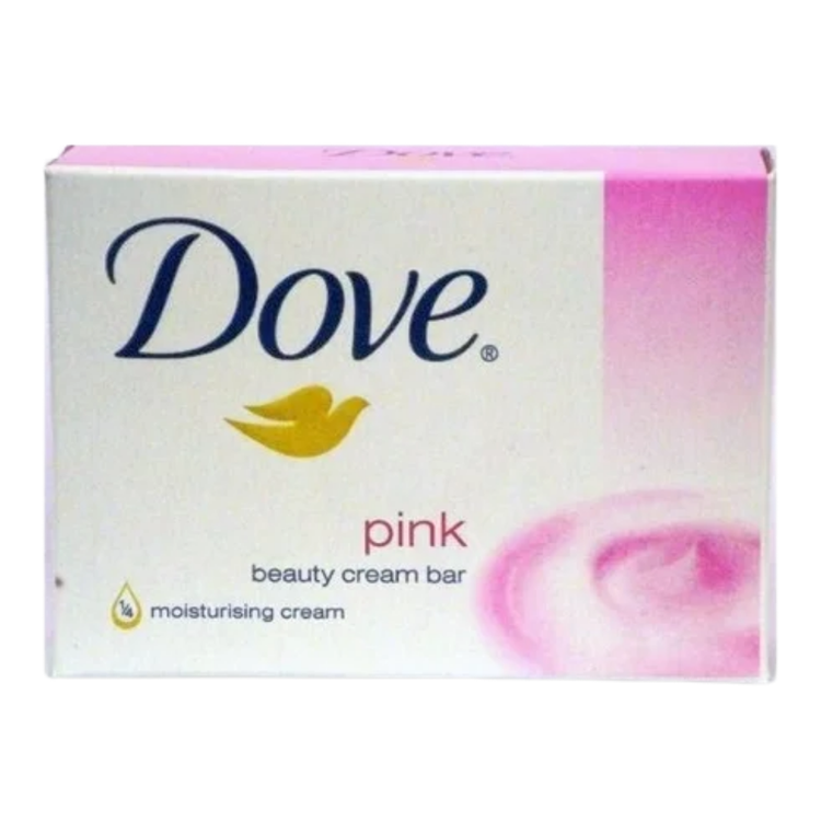 Dove Pink Beauty Cream Soap Bar 135g, creamy pink soap for gentle skin cleansing, shown in a product image.