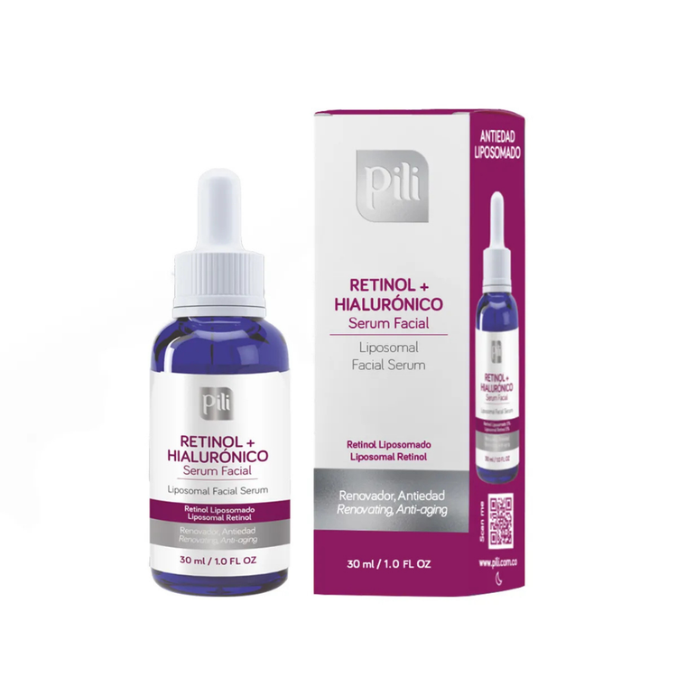 Liposomal facial serum with retinol and hyaluronic acid by Farmacias Savia, 1oz bottle for skin care and hydration.